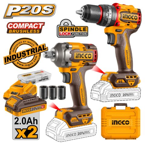 Σετ Κρουστικό Δραπανοκατσάβιδο & Μπουλονόκλειδο 20V 2×2.0Ah CKLI20275E Ingco