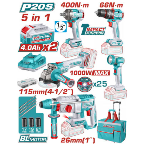 Σετ 5 Τεμ. Εργαλεία Μπαταρίας 20V 2X4.0Ah TCKLI20592E TOTAL