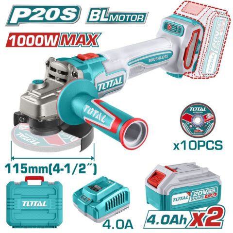 Γωνιακός Τροχός Μπαταρίας 115mm 20V 2X4.0Ah TAGLI271532E TOTAL