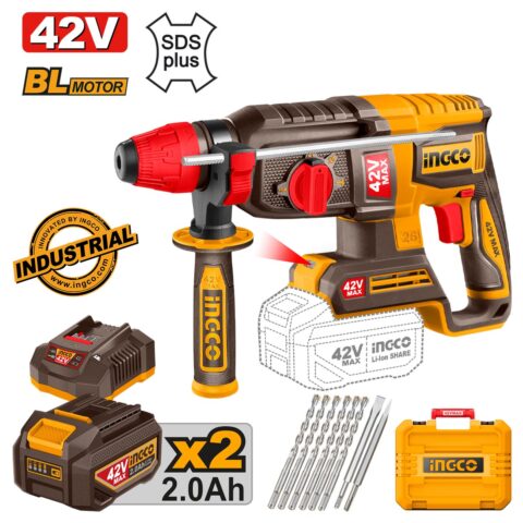 Πιστολέτο Περιστροφικό Κρουστικό Μπαταρίας 2.5J 42V 2X2.0Ah CRHLI422682E Ingco